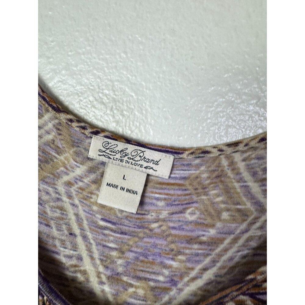 Lucky Brand Womens Geometric Short Sleeve Blouse Top Size Large Boho Peasant - Picture 3 of 11